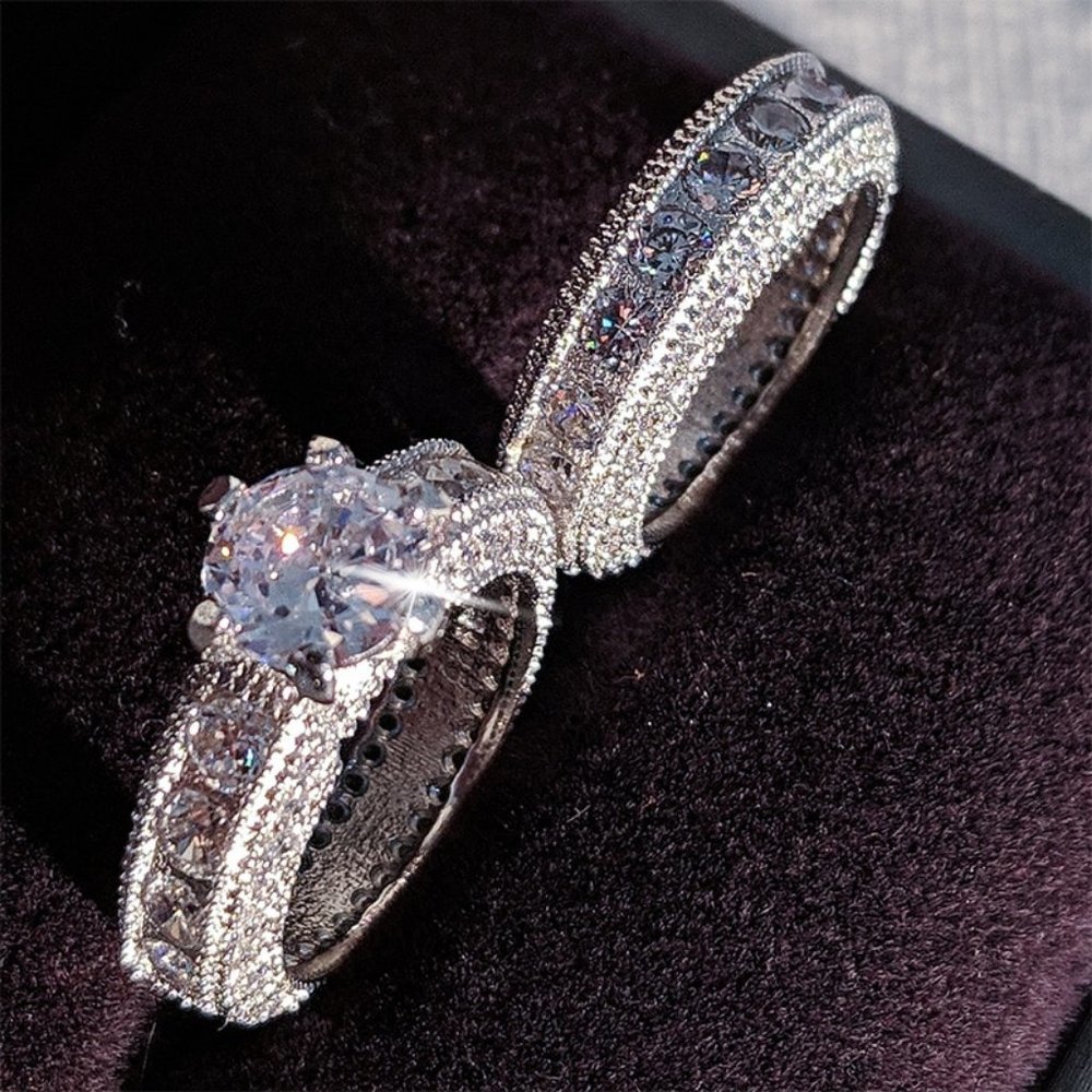 NEW Sterling Silver Diamond Engagement Ring Set a2 - Picture 4 of 4